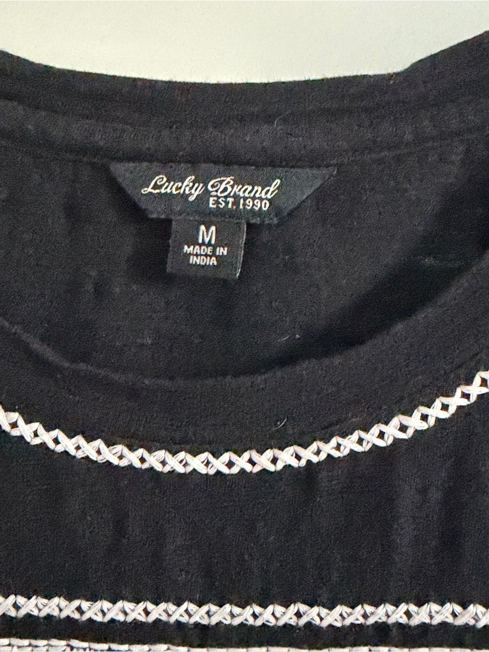 Lucky Brand M Black White Embroidered Boho Geometric Peasant - Picture 3 of 5